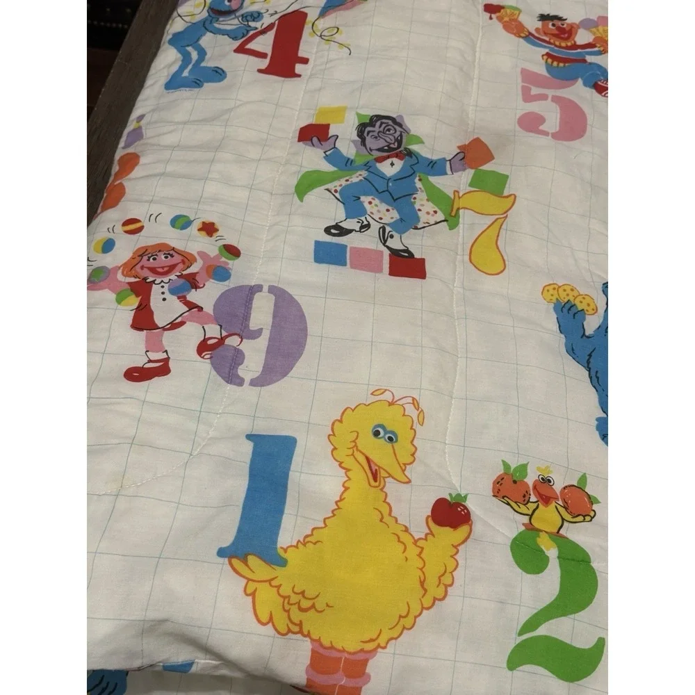 Vintage Sesame Street Twin Comforter Blanket Numbers Big Bird Cookie Monster